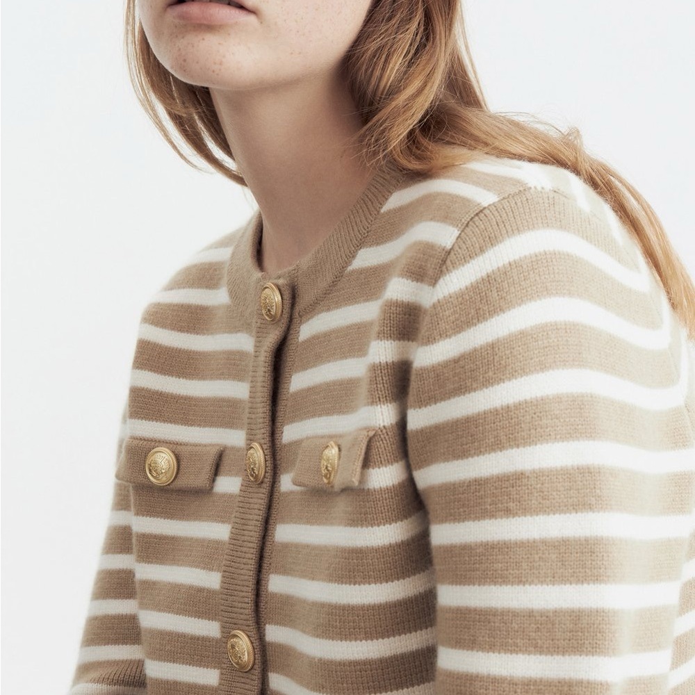 Michael Kors button cardigan, Beige and White petite s - Picture 2 of 8